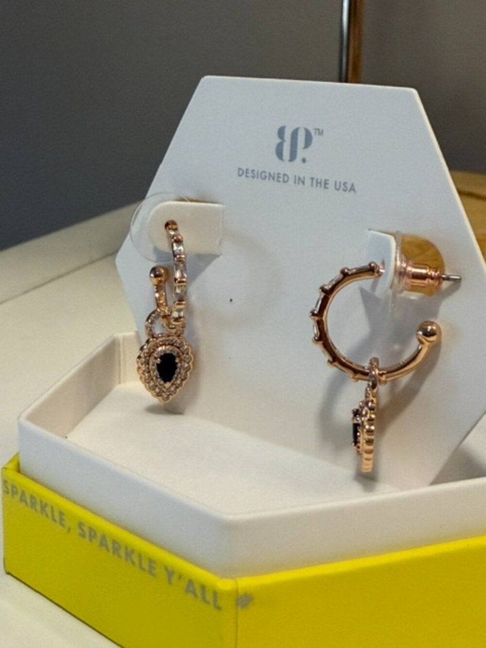 BP Bomb Party "These? Oh Just Every Day" Rose Gold Black Onyx CZ Hoops NEW